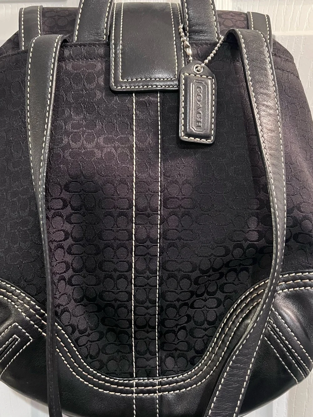 Coach Black Logo-Print Canvas & Leather Backpack with Silver Hardware